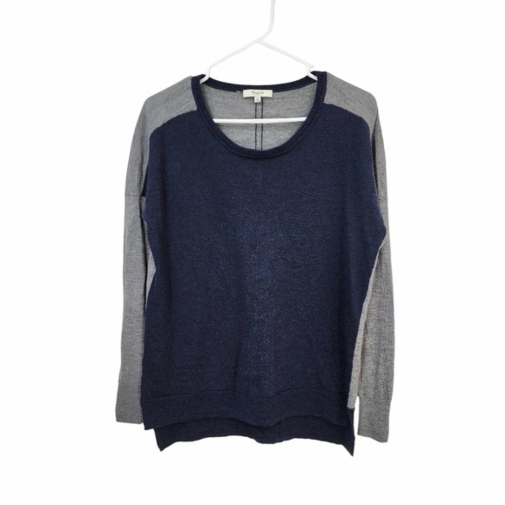 Madewell Rowhouse Merino Wool Hi Lo Sweater Gray / Navy